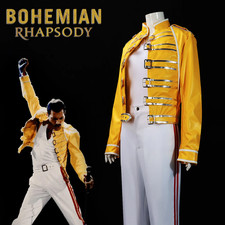 Queen Lead Vocals Freddie Mercury Cosplay Costume Yellow Jacket Coat Custom Made