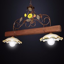 BILANCIÈRE Lustre RUSTIQUE En Fer Forgé CÉRAMIQUE BOIS Mod. GIRASOLE 2 Lumières