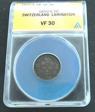 Switzerland 1850-A 2R Lamination. VF 30 ANACS. Scarce Swiss error coin