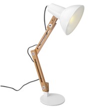 Lampe de Bureau LED à Poser avec Bras articulé en Bois d'Hévéa Chambre Bureau