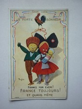 Old postcard happiness holder for hairy soldier war 1914-1918 WW1 Good Luck France