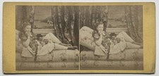 Woman Lying On A Sofa Art Photo c1865 Stereo Vintage Albumin 