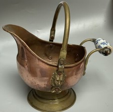 19th Copper Coal Kitchen Bucket Lionheads Porcelain Handle