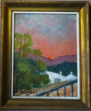 Oil Painting Signed Geneviève Trihan Landscape Portugal 1989 Framed