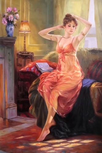 Woman sitting sofa - in, the