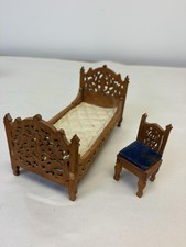 VINTAGE DOLLHOUSE MINIATURE SCROLLWORK BED AND CHAIR