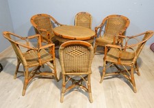 Rattan winter garden furniture, 4 armchairs, 2 chairs and table, mid 20th century