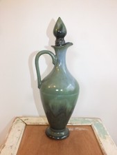 + Antique green/blue stoneware decanter signed Benoit Serres Toulouse +