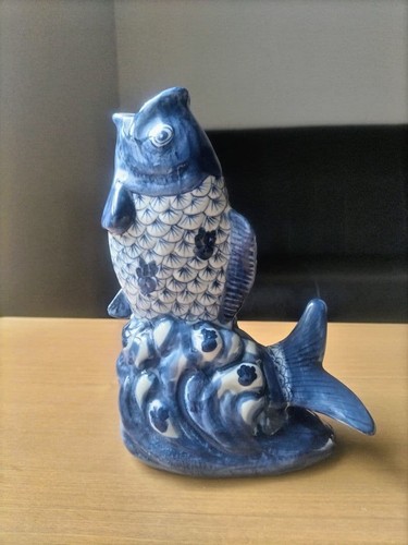 Vase carpe porcelaine bleu - en,