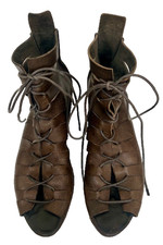 From Germany:  TRIPPEN Brown Leather Ankle-Height Wedges, Open-Toe, 40 (US 9)