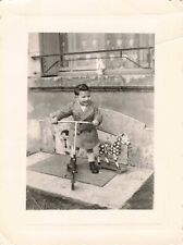 OLD PHOTOGRAPH 1949 CHILD AND HIS TOYS SCOOTER AND WOODEN HORSE