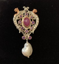 BROCHE ANCIENNE OR ROSE ARGENT