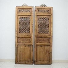 Paire panneaux bois sculpté ancien • Chinese carved wood panels • Déco murale