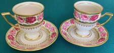 VINTAGE~ORIGINAL~SET OF 2~CUPS & SAUCERS~WALDERSHOF BAVARIA~ROSENCAVALIER~22K
