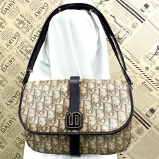 Christian Dior Trotter Shoulder Bag Pochette Coated Canvas Brown CD Logo Vintage