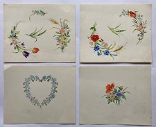 4 Aquarelles Avec Fleurs