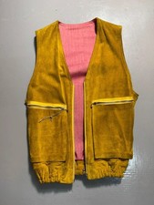 Vintage MANI Leather Yellow Suede Vest with Pink Lining - Made in Italy
