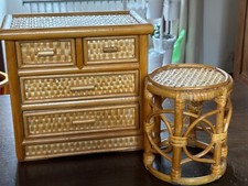 Nice DOLL FURNITURE: DRESSER + small matching rattan wicker table