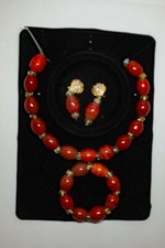 Red African cultural bead with bracelet and ear ring for women