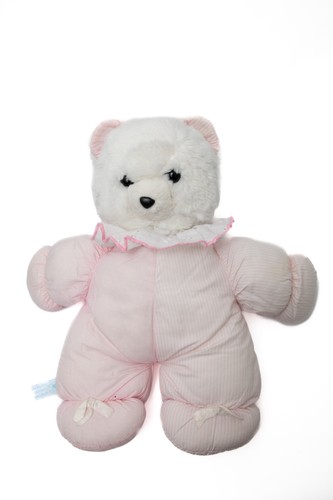 Peluche ours blanc rose - , tissu