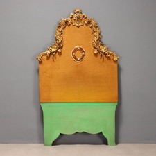 Tête de Lit Ancienne Bois Tissu Décorations Italie XIXe Siècle Originale