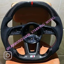 AUDI A3A4/RS3RS5 Steering Wheel 17-21YEARS W/REAL CABRON FIBER/FLAT TOP/RED LINE