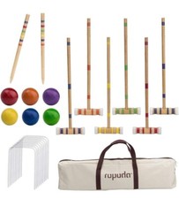 ropoda Six-Player Croquet Set with Wooden Mallets, Colored 28"-Standard 