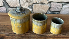 Lot of 3 Vintage Enameled Ceramic Trundle Small Jars/Cups Retro Decor