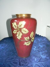 ANCIEN VASE PORCELAINE BAVARIA ALKA KUNST ROMANCE HJ ROUGE FLEURS DORURE VINTAGE