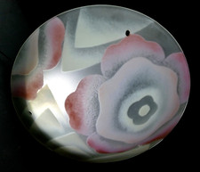 Lustre plafonnier ART DECO  MAXONADE Paris Verre émaillé "Rose" Era Loys Lucha