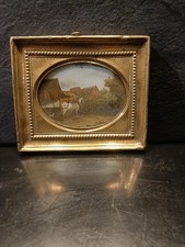  Painting, fixed under glass old 19th century brass frame, miniature.