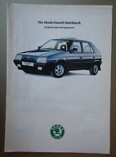 SKODA FAVORIT HATCHBACK orig 1994 UK Mkt Technical Data & Equipment Brochure