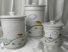 VINTAGE ARS DERUTA HAND PAINTED MADE IN ITALY CANISTER SET OF 3