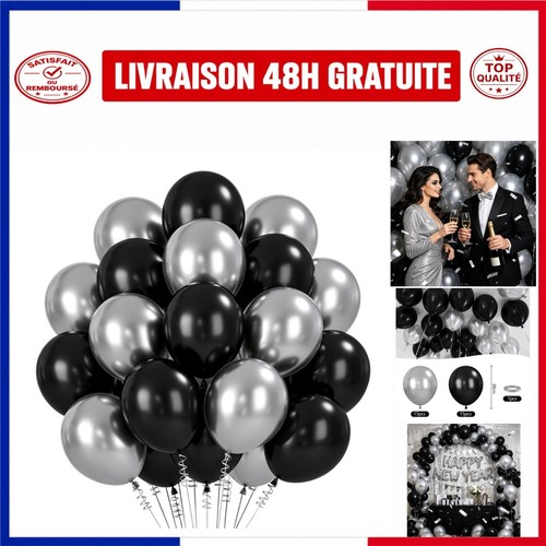 Ballons latex noir argenté - 30,