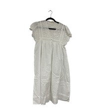 Zara Home Womens White Nightgown Dress S V-Neck Ruffle Cotton Short Sleeve NWOT
