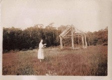 OLD PHOTOGRAPH "MI CASA!" YOUNG WOMAN PRESENTS HER HOUSE UNDER CONSTRUCTION