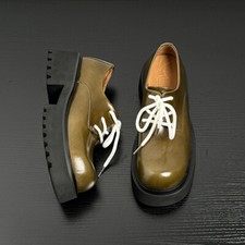 Green Casual Creeper Chunky Heels Leather Shoes Mens British Round Toe Shoes Sz