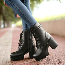 Punk Womens Chunky Heel Platform Boots Lace Up Ankle Boot Mortorcyle Boots Shoe