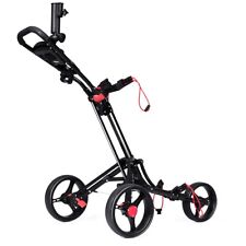 Chariot de Golf 3 Roues Pliable avec Porte-parapluie et Porte-tee Frein Au Pied
