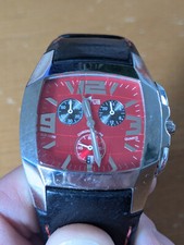 Montre lotus rouge bracelet cuir noir