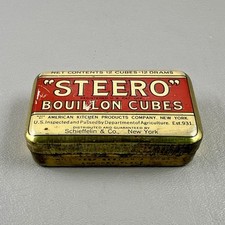 Vintage Steero Boullion Cubes EMPTY Gold Red Tin 3" Schieffelin Co New York