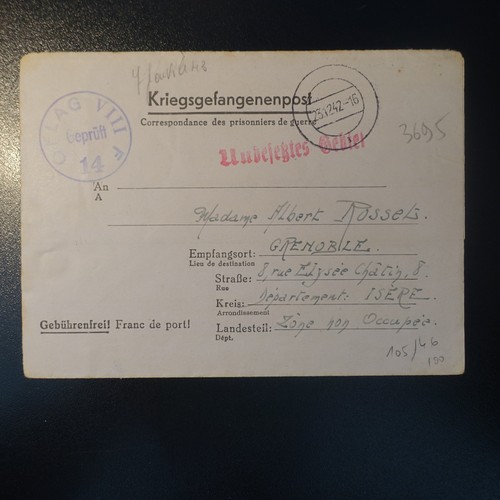 Ww2 oflag viii - viii, lettre