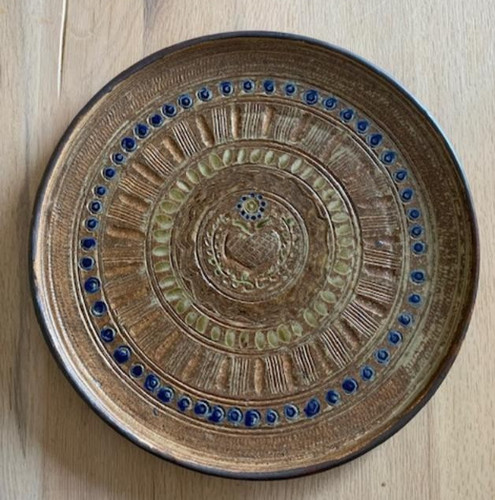 Plat grès pyrité - pyrité, signé