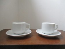 2 VINTAGE PILLIVUYT WHITE COFFEE/ESPRESSO CUPS AND BISTRO SAUCERS 3