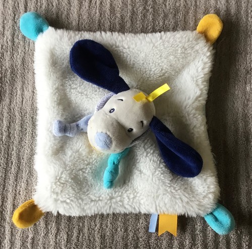 Doudou chien gris bleu - gris, jaune