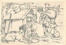 CPA Illustrator Poulbot - Children in front of the Chien niche 