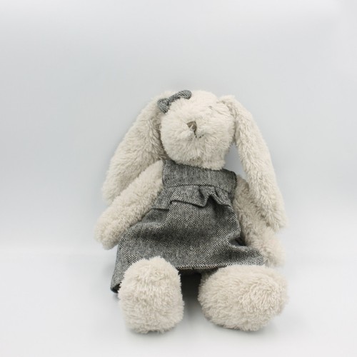 Peluche lapin gris - robe, bleu