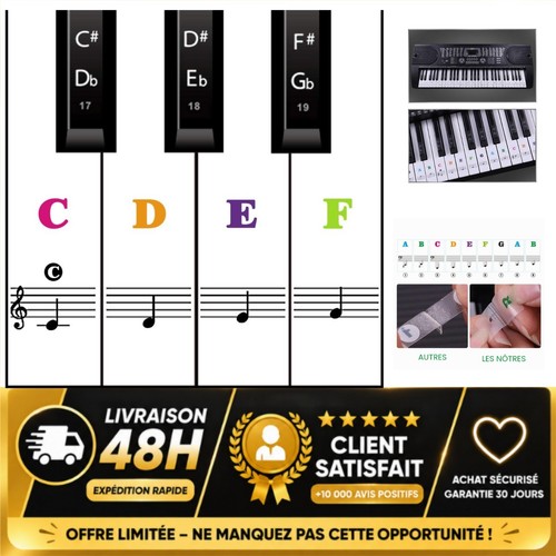 Autocollants notes piano - notes,