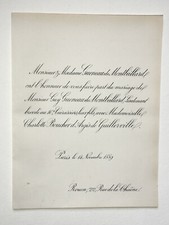 GUY GUENEAU MONTBEILLARD Boucher Argis Guillerville FAIRE PART MARIAGE 1889