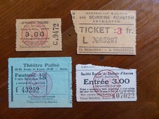 4 anciens tickets Anvers Belgique - cinéma Pathé Trocadéro - Zoo - Beaux-Arts